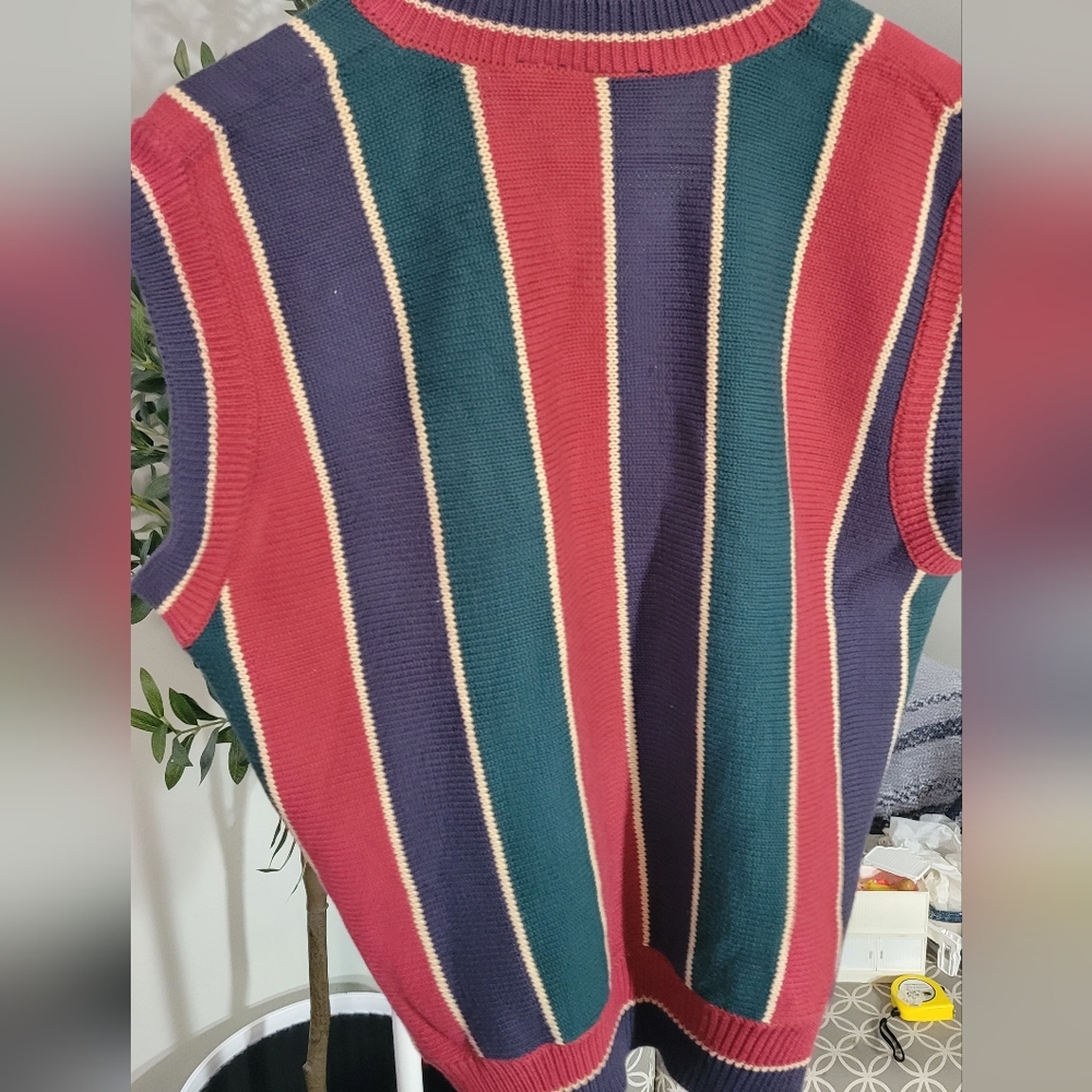 VTG Streetwear Mens  Rainbow Striped Color Block Knit Sweater Vest Grandpacore - Picture 4 of 4